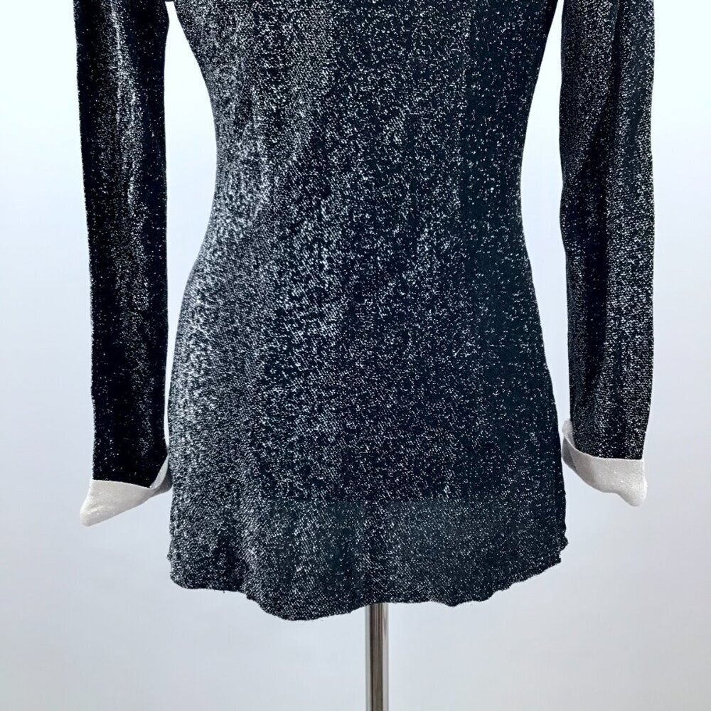 Vintage 1970s Disco Top Women's 10 Black White Metallic Butterfly Collar Retro - Picture 11 of 12